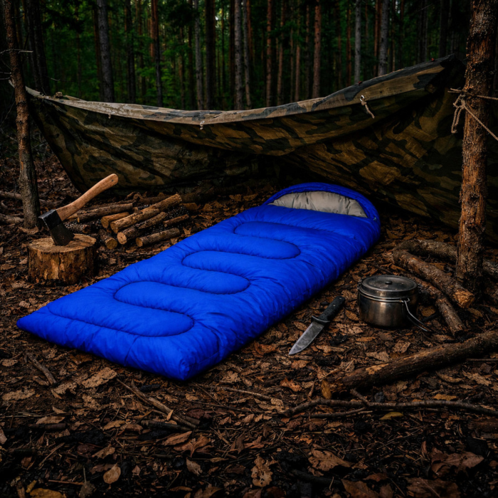 Sac de dormit 2 in 1 VarioShop® cu gluga, transformabil in patura sau saltea, cu husa de transport, poliester 170T si microfibra, 210 × 70 cm, albastru [11]