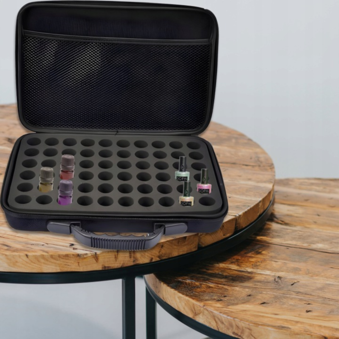 Geanta organizatoare VarioShop®, pentru oja si uleiuri esentiale, 60 compartimente, inchidere fermoar dublu, maner de transport, rezistenta la apa, negru [9]