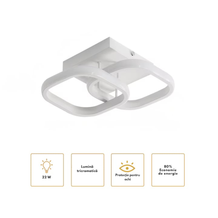 Lustra LED de Tavan VarioShop®, Design Minimalist cu 2 Benzi Luminoase, 15.7W, Lumina Alb Neutru 4500K, Aluminiu, Acril, 23.5 cm, Alb [3]
