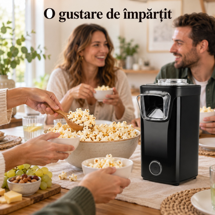 Aparat de popcorn VarioShop®, fara ulei, aer cald, 1100W, preparare in aproximativ 3 minute, capac transparent, cupa de masurare inclusa, 25.5x16x13.5 cm, negru [5]