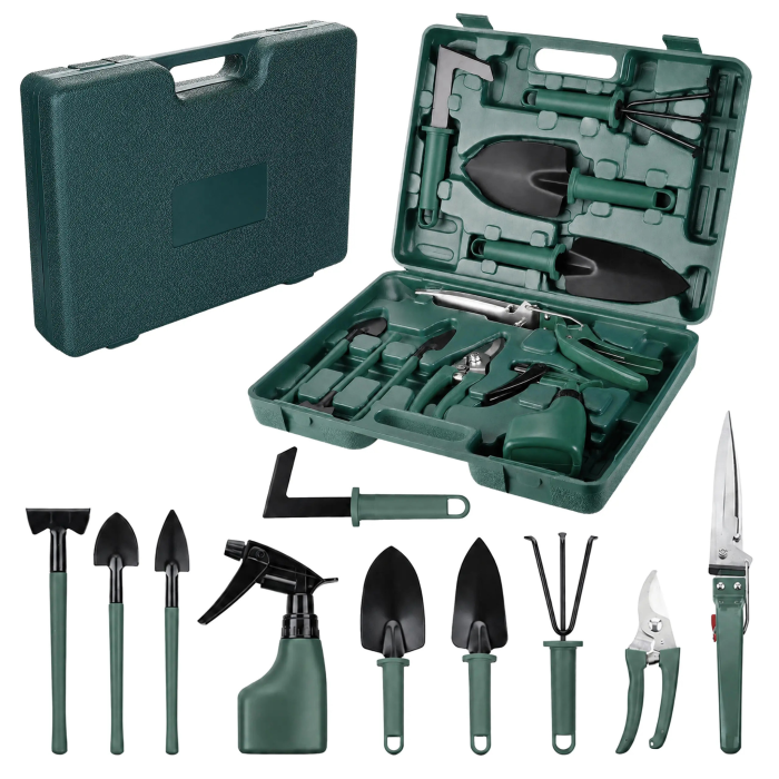 Set 10 unelte de gradinarit VarioShop®, pentru plantare, afanarea solului si tunderea plantelor, otel inoxidabil, pulverizator si valiza de transport [2]