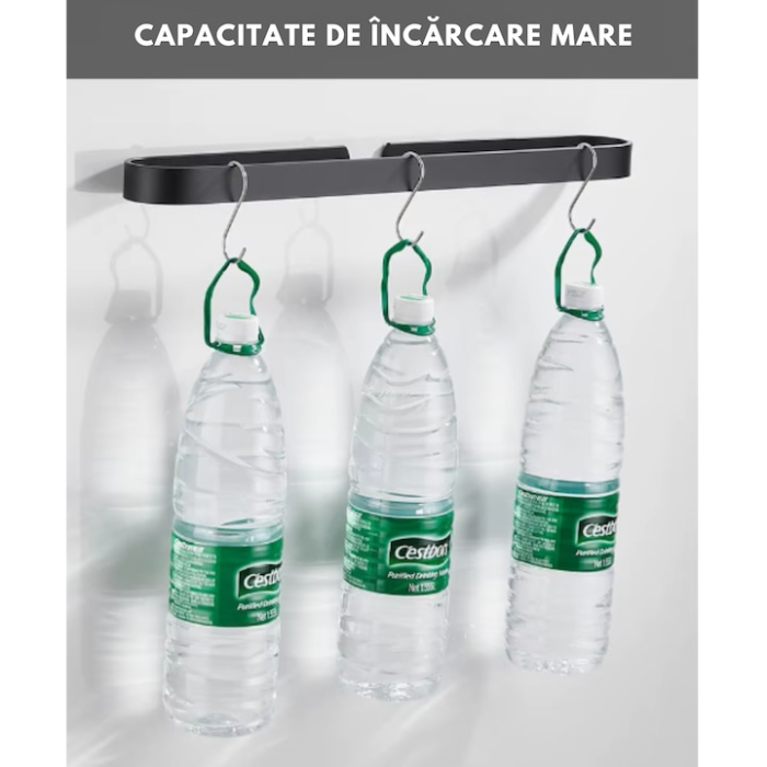 Suport metalic pentru prosoape VarioShop®, pentru baie, bucatarie, rezistent la apa si uzura, dreptunghiular, montare adeziv/suruburi, 30 x 6 cm, Negru [5]