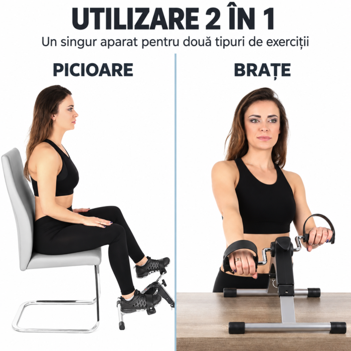 Bicicleta de recuperare 2 in 1 VarioShop®, pentru brate si picioare, pliabila, afisaj LCD,  rezistenta reglabila, pedale antiderapante, baterie LR44, negru [7]