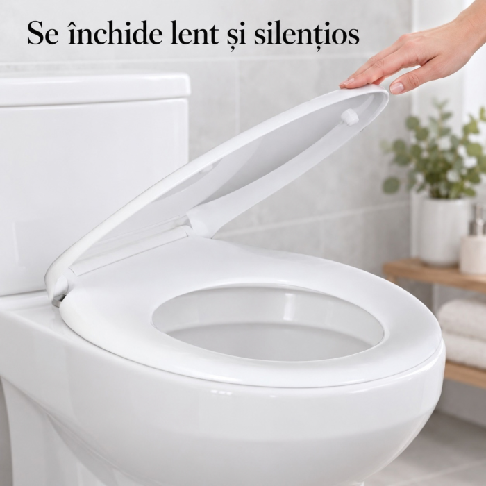 Capac de toaleta VarioShop®, cu inchidere lenta si silentioasa, sistem Easy Clean, demontare rapida prin buton, balamale reglabile, 43x37 cm, alb [6]