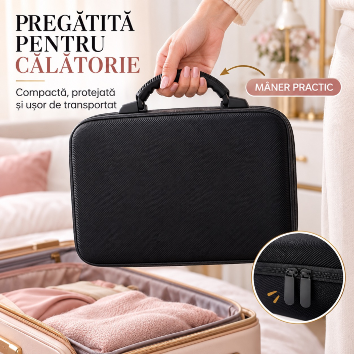 Geanta organizatoare VarioShop®, pentru oja si uleiuri esentiale, 60 compartimente, inchidere fermoar dublu, maner de transport, rezistenta la apa, negru [5]