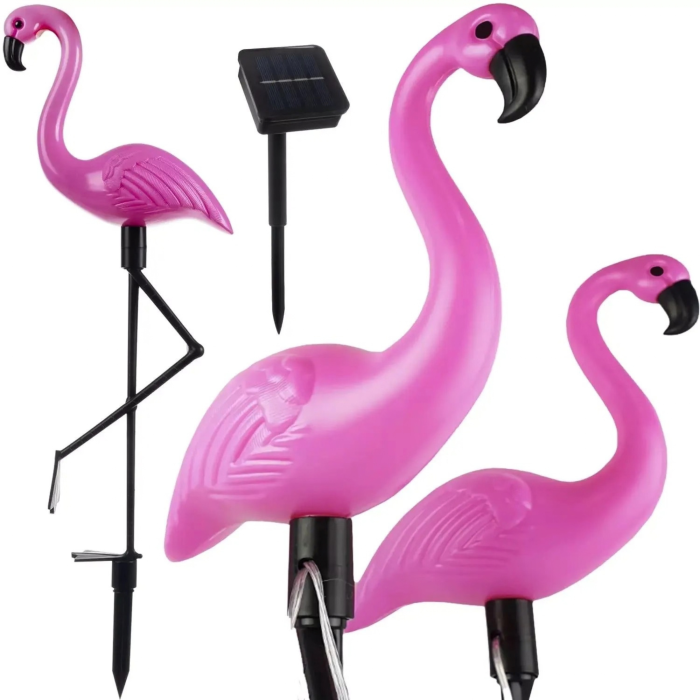 Set 3 lampi solare flamingo VarioShop, pentru decorarea gradinii, aprindere automata, 6 LED-uri, lumina alba, IP44, 52 cm, mov - VarioShop [7]