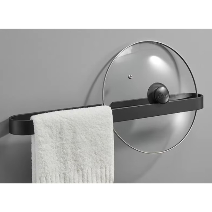 Suport metalic pentru prosoape VarioShop®, pentru baie, bucatarie, rezistent la apa si uzura, dreptunghiular, montare adeziv/suruburi, 30 x 6 cm, Negru [9]