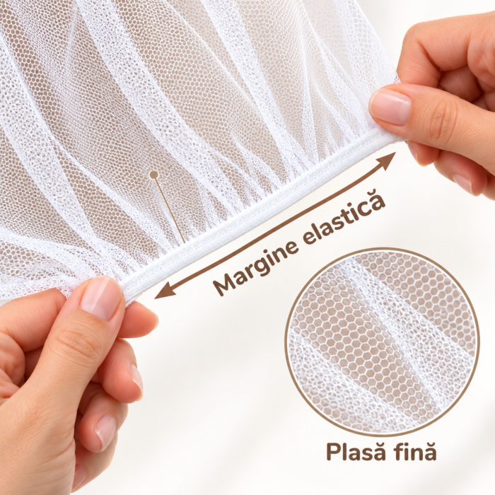 Plasa antitantari universala VarioShop® pentru carucior, landou si patut, protectie impotriva insectelor, margine elastica, 100% poliester, 140–150 × 120–130 cm, alba [7]