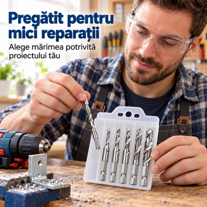 Set 6 burghie tarod VarioShop, pentru gaurire, filetare si tesire, otel HSS, M3–M10, toc inclus [7]