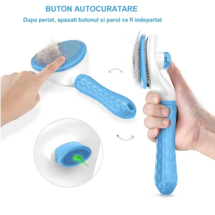 Perie pentru indepartarea parului animalelor de companie VarioShop®, pentru orice tip de blana, curatare usoara, efect de masaj, 19 x 10 x 8 cm, Albastru [6]