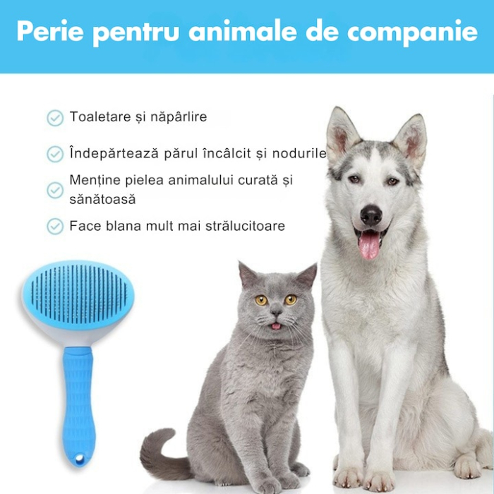 Perie pentru indepartarea parului animalelor de companie VarioShop®, pentru orice tip de blana, curatare usoara, efect de masaj, 19 x 10 x 8 cm, Albastru [4]