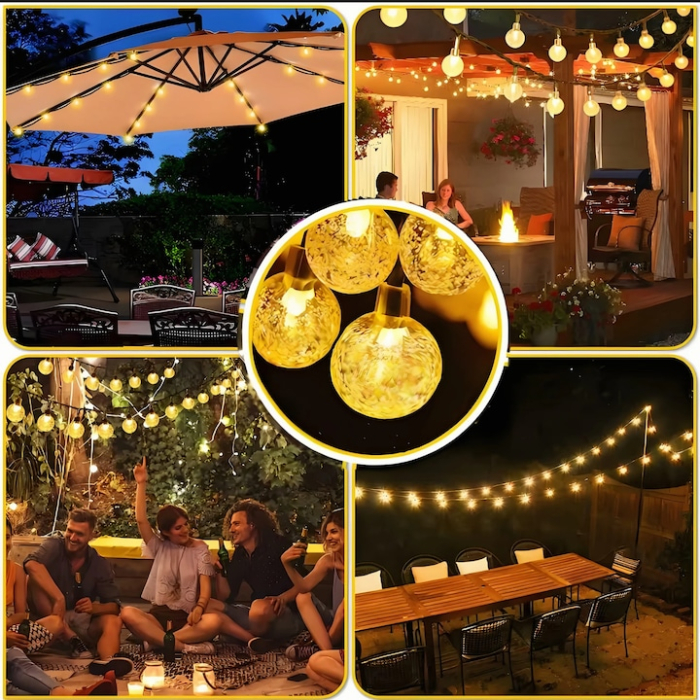 Ghirlanda solara LED cu 100 de globuri VarioShop®, lumina calda, 8 moduri de iluminare, panou solar impermeabil, 12 m, ideala pentru gradina, terasa sau balcon [3]