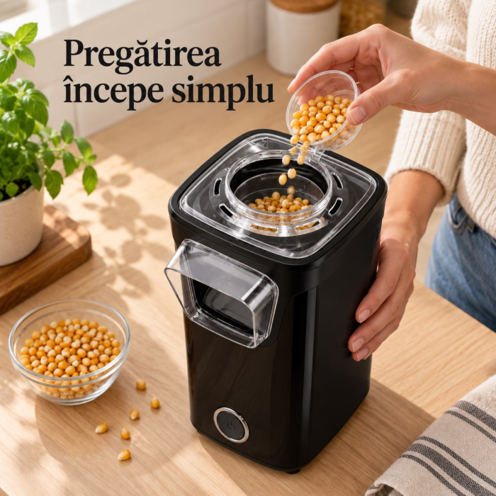 Aparat de popcorn VarioShop®, fara ulei, aer cald, 1100W, preparare in aproximativ 3 minute, capac transparent, cupa de masurare inclusa, 25.5x16x13.5 cm, negru [4]