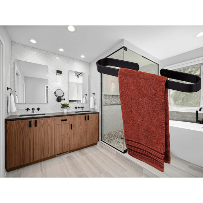 Suport metalic pentru prosoape VarioShop®, pentru baie, bucatarie, rezistent la apa si uzura, dreptunghiular, montare adeziv/suruburi, 30 x 6 cm, Negru [7]