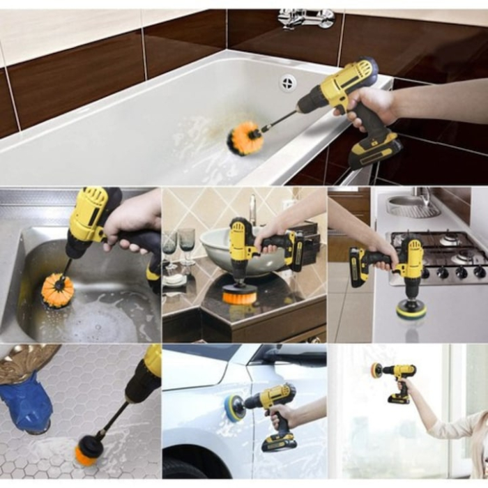 Set curatare si lustruire 22 piese VarioShop®, pentru burghiu si surubelnita, perii nailon, bureti polish, lavete abrazive, tije si prelungitor, compatibil universal, pentru auto, baie, bucatarie [4]