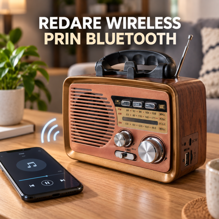 Radio portabil retro VarioShop® cu Bluetooth, benzi AM/FM/SW, USB, Micro SD, antena telescopica si acumulator, 16,5 × 9 × 13 cm, maro [3]