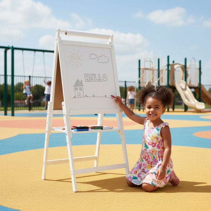 Tabla educativa magnetica fata-verso 2 in 1 VarioShop®, pentru copii, suport din lemn, cu litere magnetice si accesorii incluse, 43 x 32 x 115 cm [3]