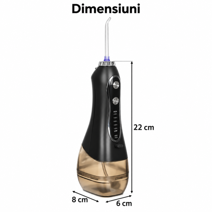 Irigator dentar VarioShop®, fara fir, pentru curatare bucala, 5 trepte de presiune, 8 capete incluse, incarcare USB, rezervor 300 ml, negru [4]
