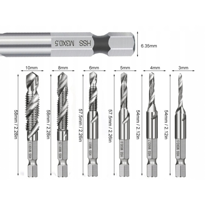 Set 6 burghie tarod VarioShop, pentru gaurire, filetare si tesire, otel HSS, M3–M10, toc inclus [2]