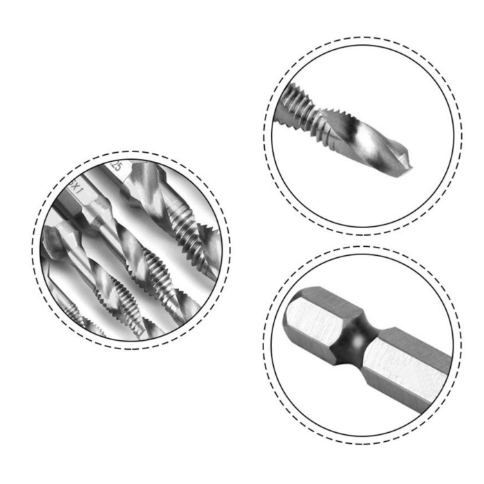 Set 6 burghie tarod VarioShop, pentru gaurire, filetare si tesire, otel HSS, M3–M10, toc inclus [4]