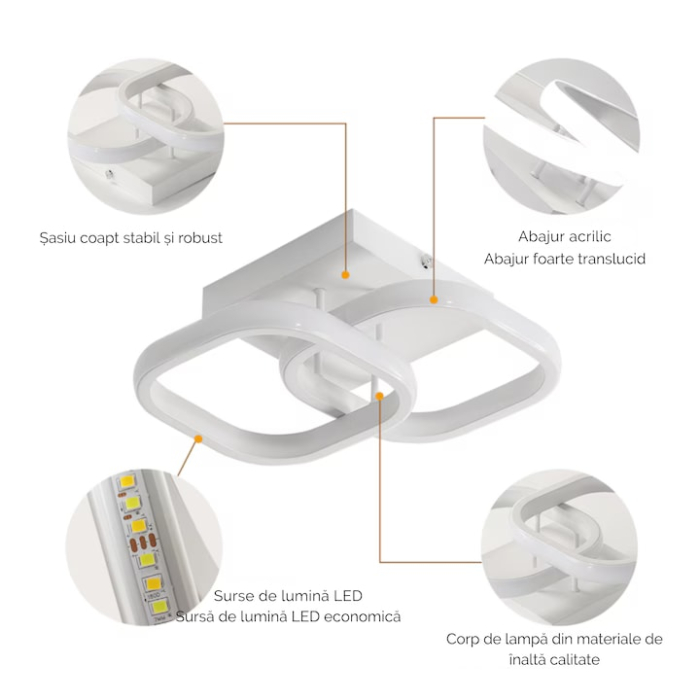 Lustra LED de Tavan VarioShop®, Design Minimalist cu 2 Benzi Luminoase, 15.7W, Lumina Alb Neutru 4500K, Aluminiu, Acril, 23.5 cm, Alb [2]