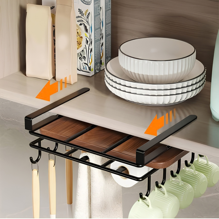 Raft suspendat VarioShop, pentru organizarea accesoriilor de bucatarie, amplasare sub dulap, finisaj mat, metal, 25 × 25 × 9,7 cm, negru - VarioShop [8]