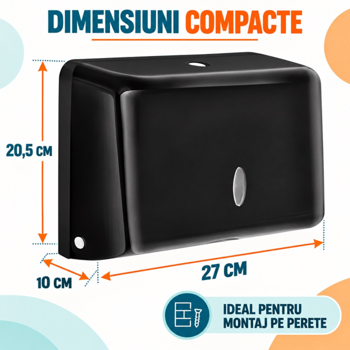 Dispenser hartie VarioShop®, pentru prosoape pliate, montare pe perete, fereastra de vizualizare, kit montaj si elemente autoadezive incluse, negru [3]