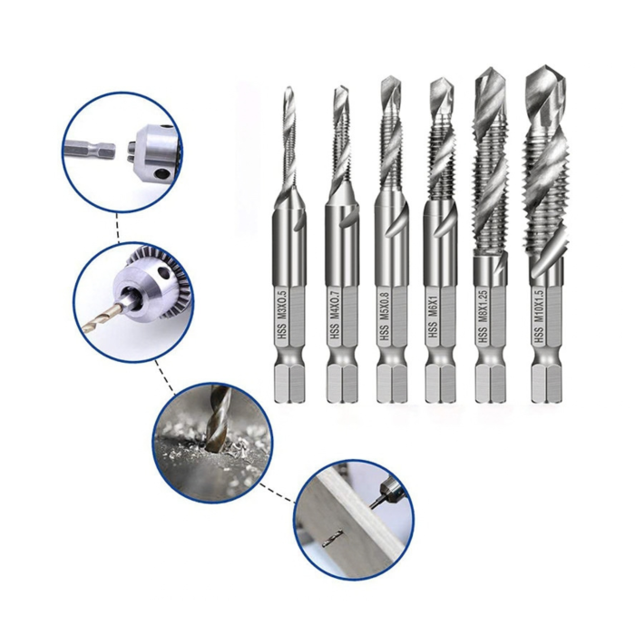 Set 6 burghie tarod VarioShop, pentru gaurire, filetare si tesire, otel HSS, M3–M10, toc inclus [3]