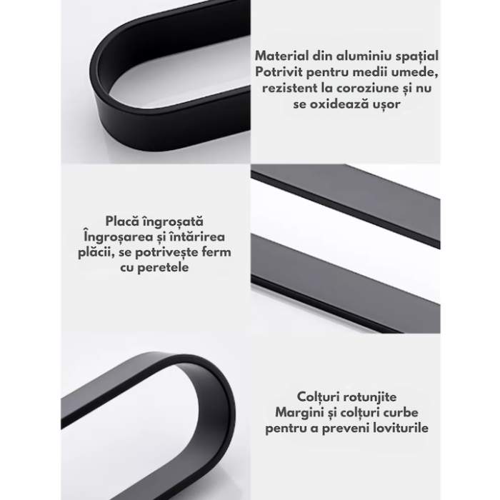 Suport metalic pentru prosoape VarioShop®, pentru baie, bucatarie, rezistent la apa si uzura, dreptunghiular, montare adeziv/suruburi, 30 x 6 cm, Negru [4]