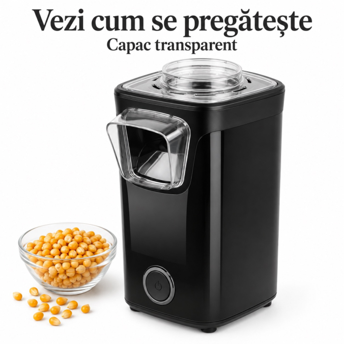 Aparat de popcorn VarioShop®, fara ulei, aer cald, 1100W, preparare in aproximativ 3 minute, capac transparent, cupa de masurare inclusa, 25.5x16x13.5 cm, negru [3]