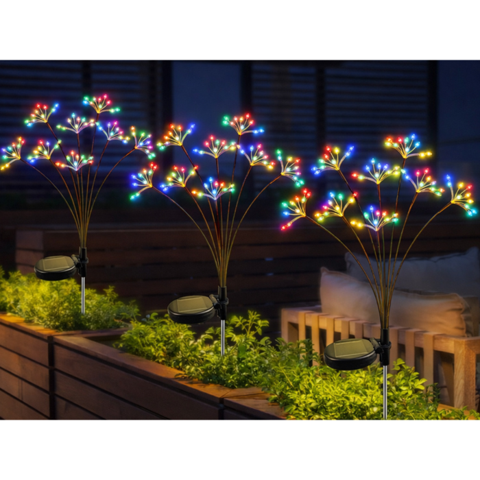 Set 2 lampi solare de gradina VarioShop®,  tip artificii, LED multicolor, brate flexibile, aprindere automata, tarusi de fixare, 70 cm [3]