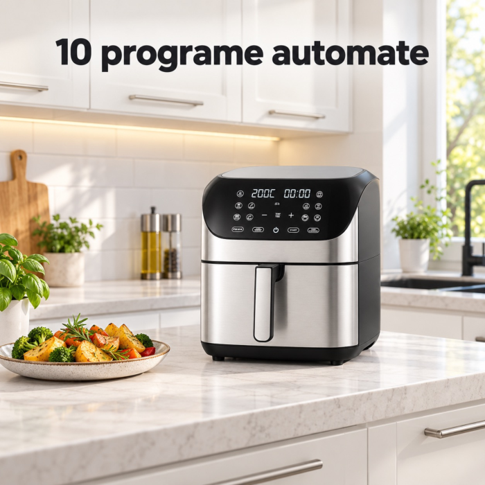 Friteuza cu aer cald VarioShop®, 8L, 10 programe automate, 1800W, gatire fara ulei pentru preparate crocante, panou digital tactil, 80-200°C, negru-argintiu [8]