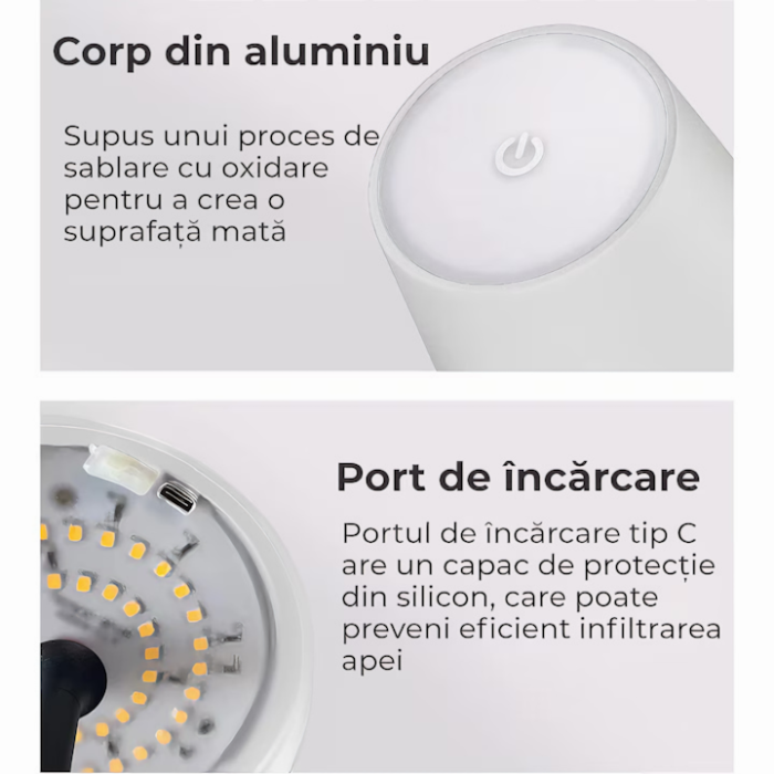 Set 2 x Lampa de masa touch led incarcabila VarioShop®, veioza ambientala cu control tactil, functie de schimbare a intesitatii, 3 temperaturi de culoare cald, neutru, rece, 37 x 9,5, Alb [8]