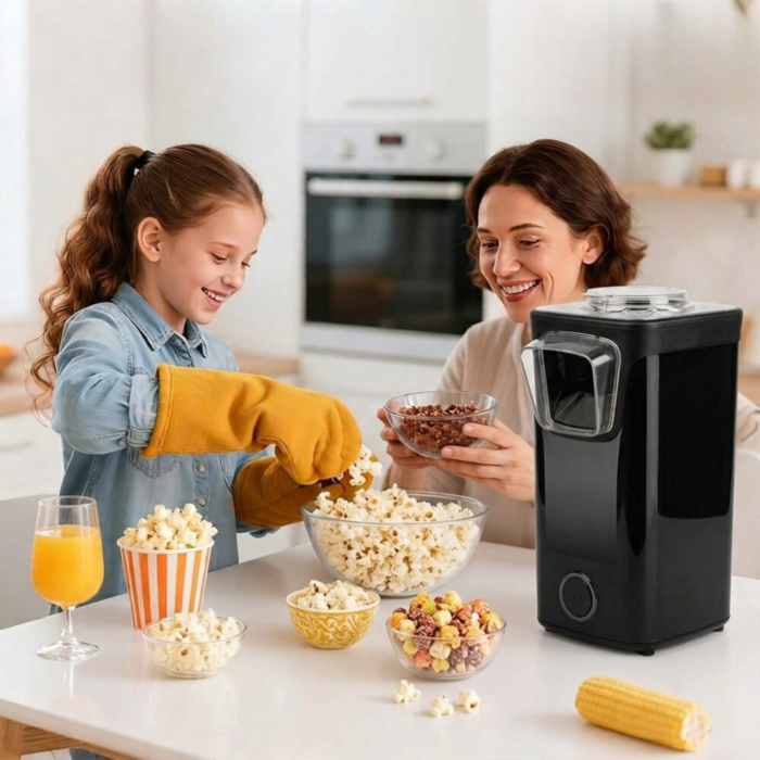 Aparat de popcorn VarioShop®, fara ulei, aer cald, 1100W, preparare in aproximativ 3 minute, capac transparent, cupa de masurare inclusa, 25.5x16x13.5 cm, negru [11]