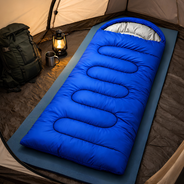 Sac de dormit 2 in 1 VarioShop® cu gluga, transformabil in patura sau saltea, cu husa de transport, poliester 170T si microfibra, 210 × 70 cm, albastru [12]