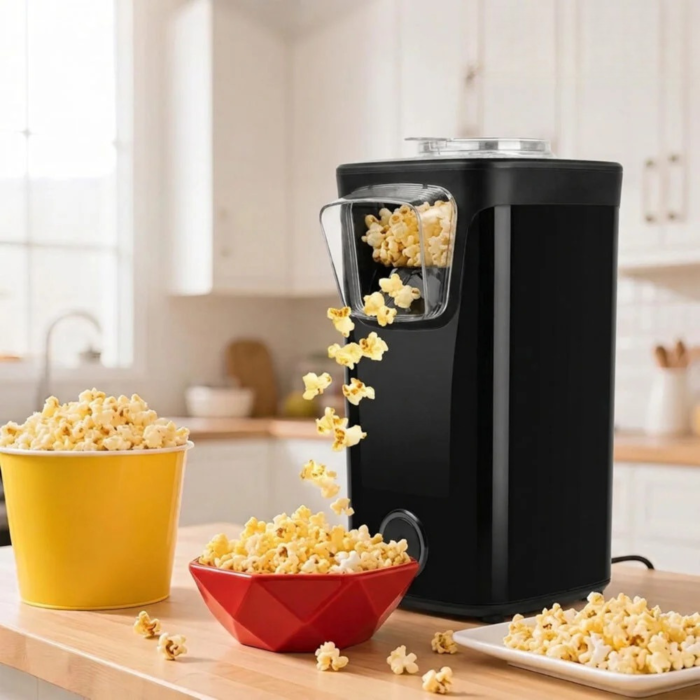 Aparat de popcorn VarioShop®, fara ulei, aer cald, 1100W, preparare in aproximativ 3 minute, capac transparent, cupa de masurare inclusa, 25.5x16x13.5 cm, negru [10]