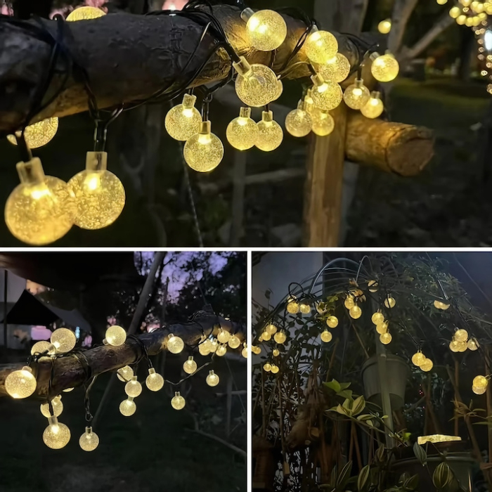 Ghirlanda solara LED cu 100 de globuri VarioShop®, lumina calda, 8 moduri de iluminare, panou solar impermeabil, 12 m, ideala pentru gradina, terasa sau balcon [7]