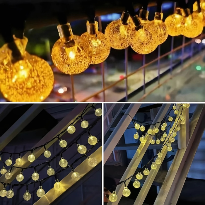 Ghirlanda solara LED cu 100 de globuri VarioShop®, lumina calda, 8 moduri de iluminare, panou solar impermeabil, 12 m, ideala pentru gradina, terasa sau balcon [2]