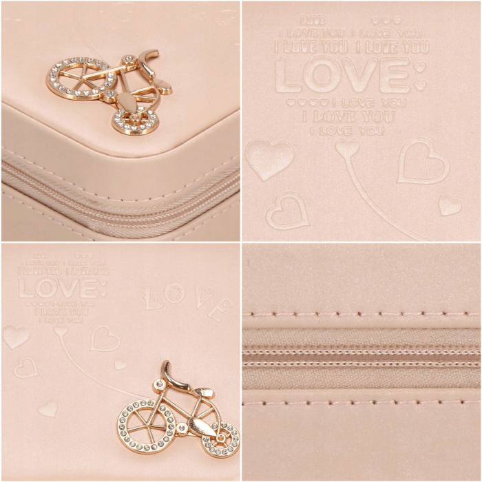 Cutie de bijuterii, 10x10cm, cu oglinda, organizator compact pentru calatorii, roz deschis [7]