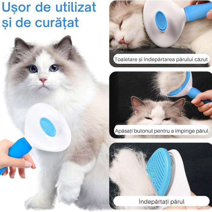 Perie pentru indepartarea parului animalelor de companie VarioShop®, pentru orice tip de blana, curatare usoara, efect de masaj, 19 x 10 x 8 cm, Albastru [2]