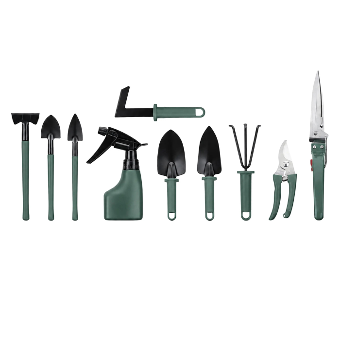 Set 10 unelte de gradinarit VarioShop®, pentru plantare, afanarea solului si tunderea plantelor, otel inoxidabil, pulverizator si valiza de transport [13]