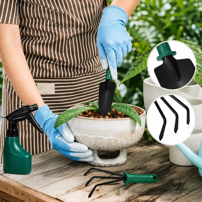 Set 10 unelte de gradinarit VarioShop®, pentru plantare, afanarea solului si tunderea plantelor, otel inoxidabil, pulverizator si valiza de transport [3]