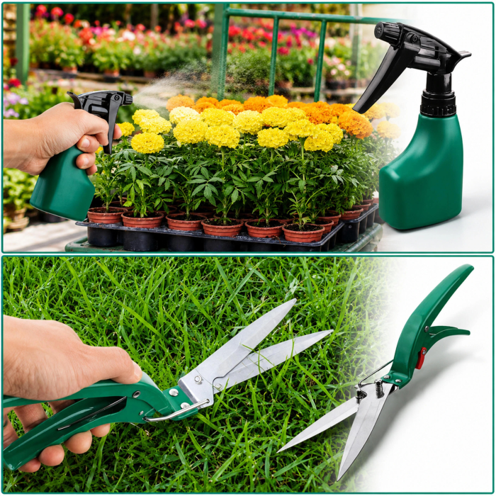 Set 10 unelte de gradinarit VarioShop®, pentru plantare, afanarea solului si tunderea plantelor, otel inoxidabil, pulverizator si valiza de transport [5]