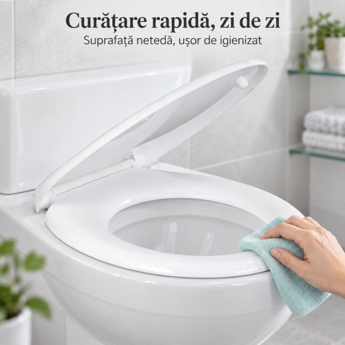Capac de toaleta VarioShop®, cu inchidere lenta si silentioasa, sistem Easy Clean, demontare rapida prin buton, balamale reglabile, 43x37 cm, alb [4]