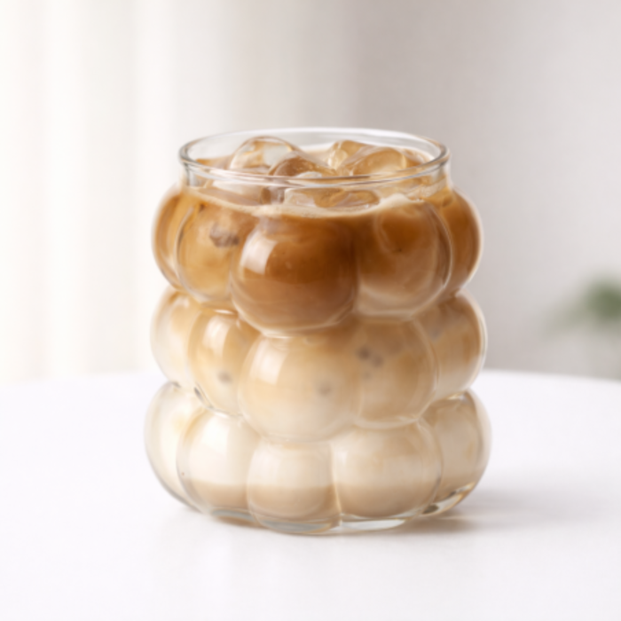 Pahar din sticlă borosilicată 350 ml Bubble, pentru cafea latte, cappuccino și cocktailuri – model modern transparent [2]