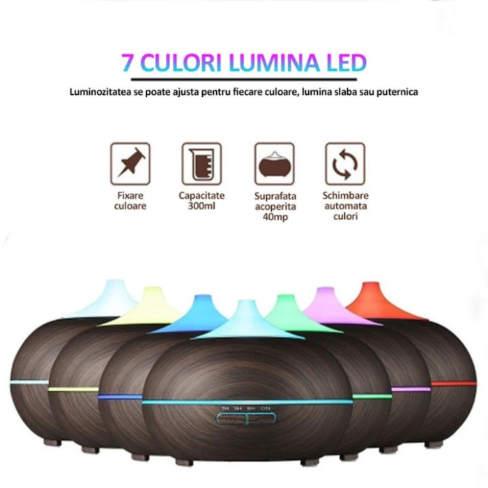 Difuzor de aroma si umidificator cu ultrasunete VarioShop®, ionizator, lampa LED si telecomanda, 400 ml, aromaterapie cu 3 uleiuri incluse, temporizator, functionare silentioasa, Maro [3]
