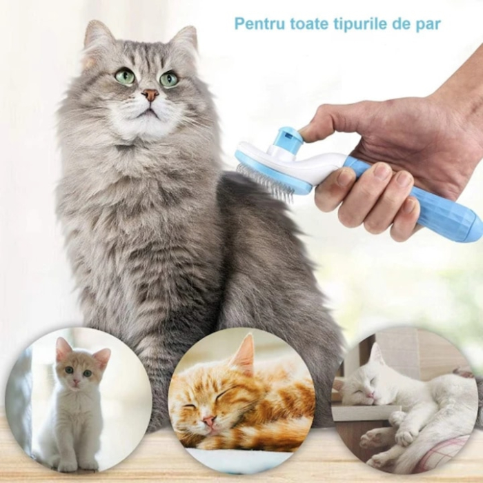 Perie pentru indepartarea parului animalelor de companie VarioShop®, pentru orice tip de blana, curatare usoara, efect de masaj, 19 x 10 x 8 cm, Albastru [7]