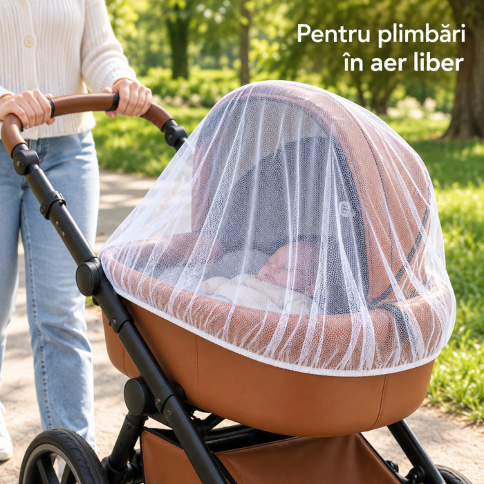 Plasa antitantari universala VarioShop® pentru carucior, landou si patut, protectie impotriva insectelor, margine elastica, 100% poliester, 140–150 × 120–130 cm, alba [10]