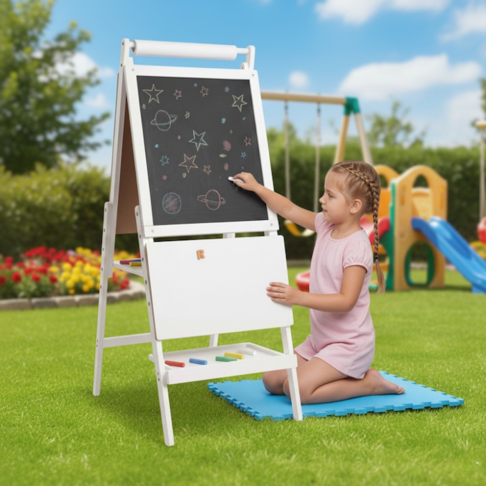 Tabla educativa magnetica fata-verso 2 in 1 VarioShop®, pentru copii, suport din lemn, cu litere magnetice si accesorii incluse, 43 x 32 x 115 cm [6]