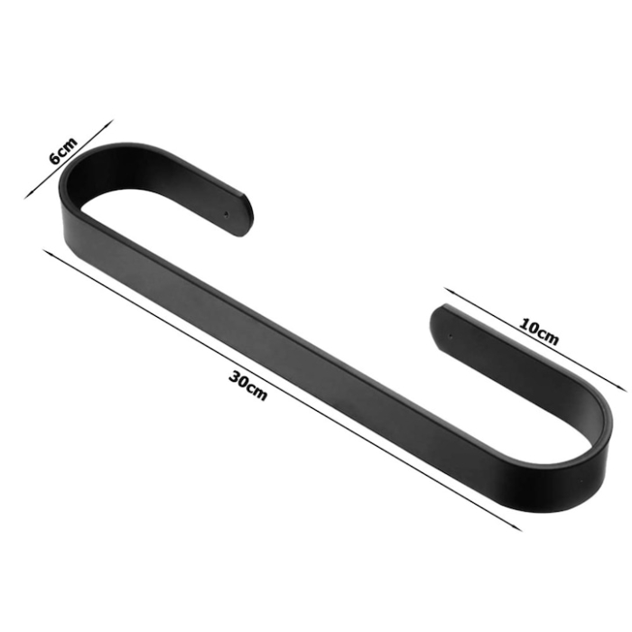 Suport metalic pentru prosoape VarioShop®, pentru baie, bucatarie, rezistent la apa si uzura, dreptunghiular, montare adeziv/suruburi, 30 x 6 cm, Negru [8]